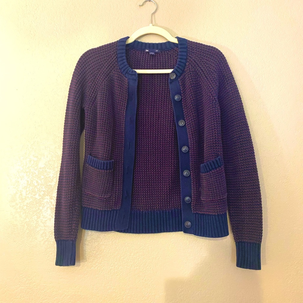GAP • navy and purple cardigan